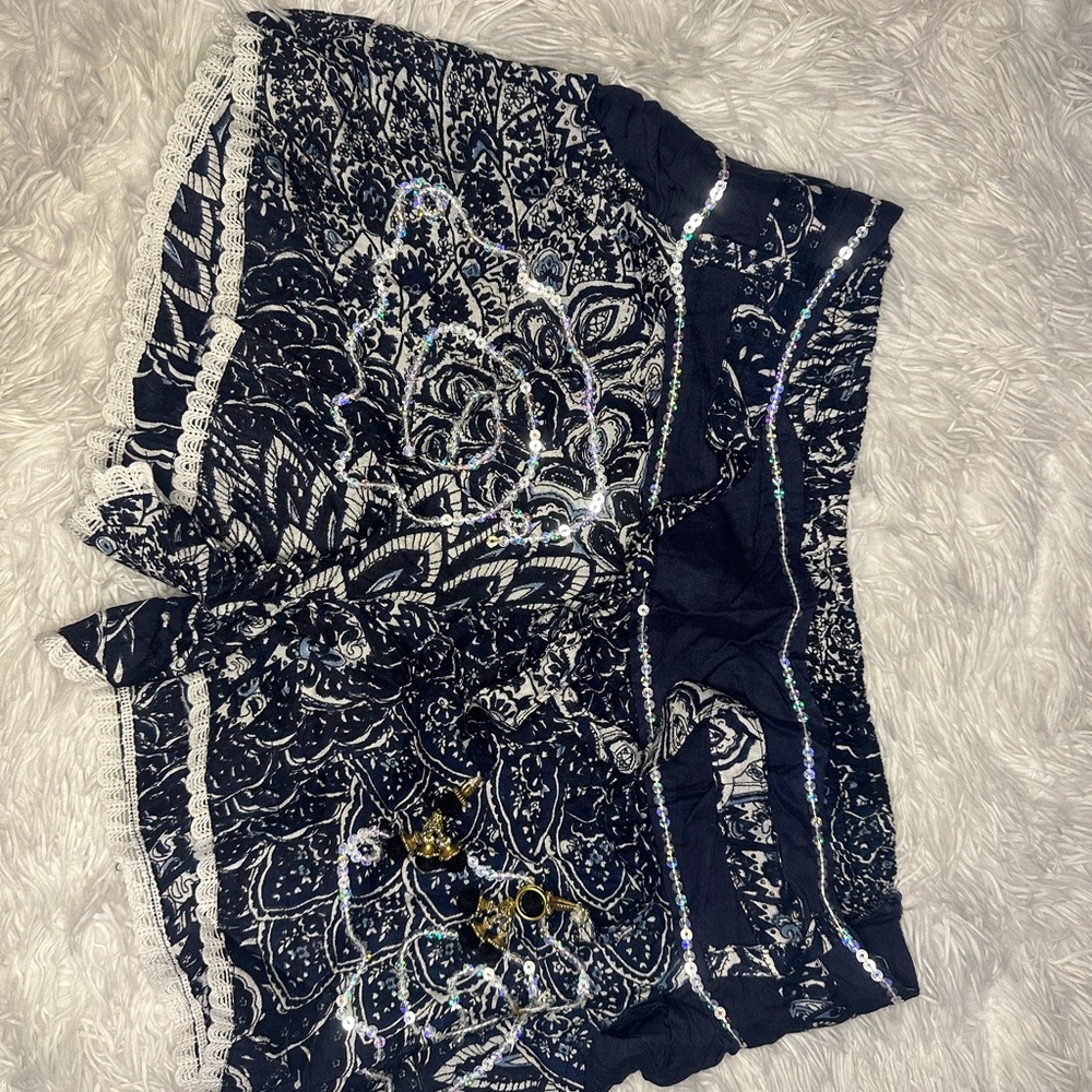 Junglee Billee Elegant Navy Blue Embellished Women's Shorts